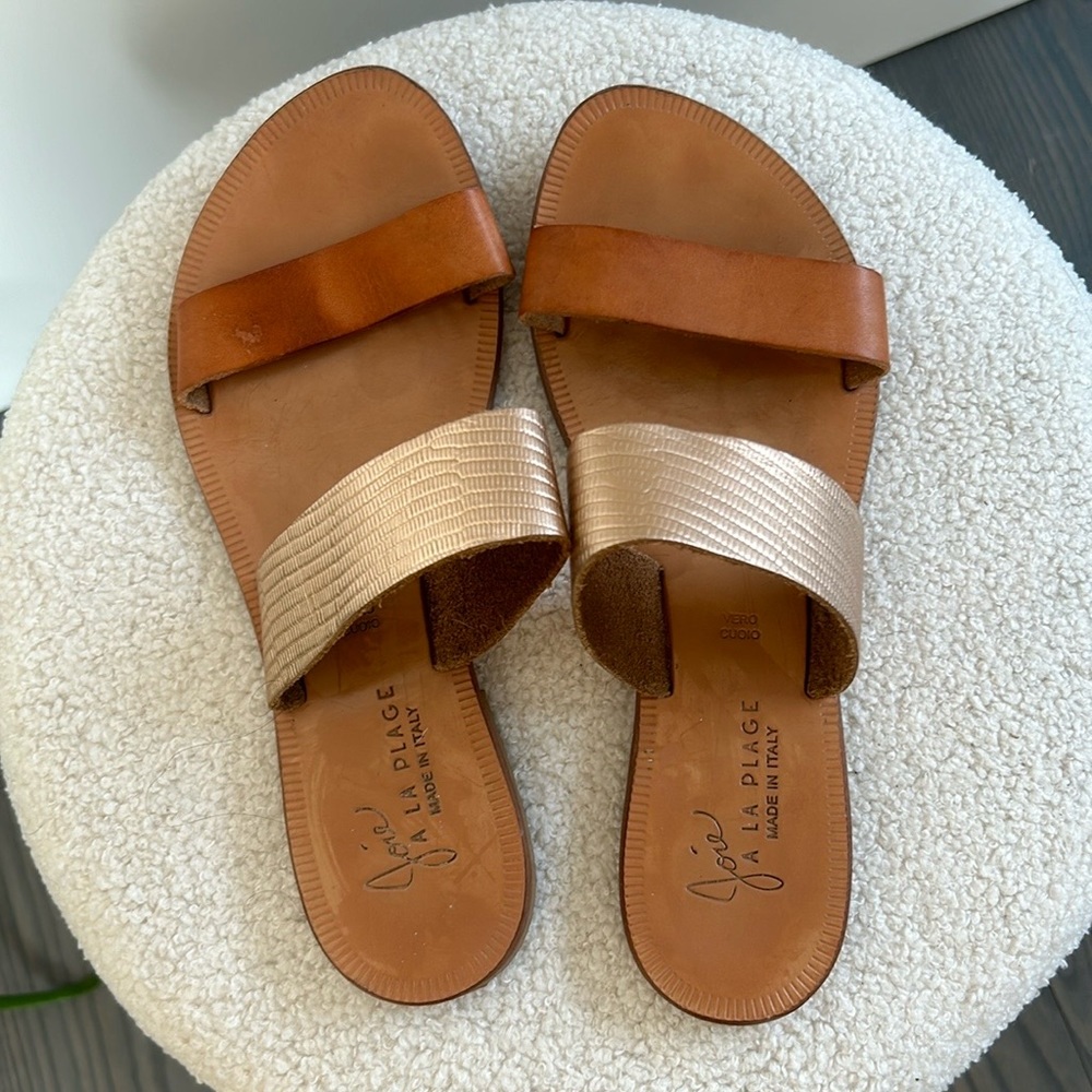 Joie A La Plage Sable in Tan and gold leather double strap sandals 37.5 Italy - Picture 11 of 16